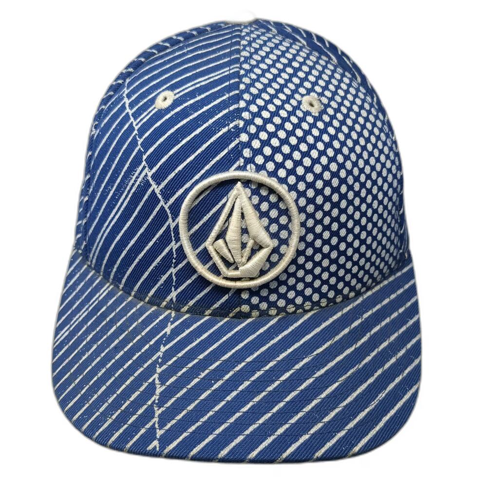 Volcom Baseball Cap Blue 7 1/4 Fitted Wool Pinstripe Dot Green Underbrim Hat